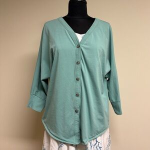 Elegantees Aqua Button-Up Cardigan